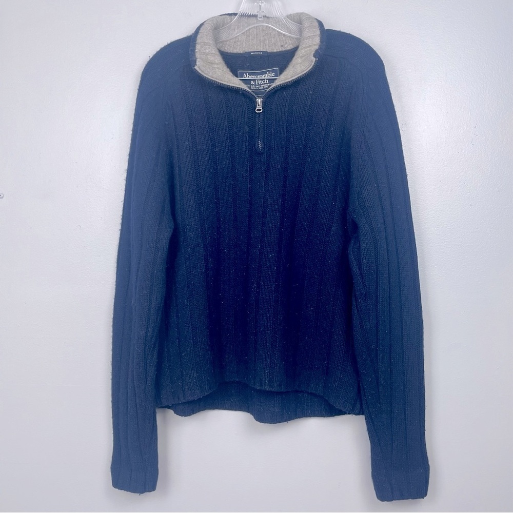 Abercrombie & Fitch Men's 1/4 Zip Lambs Wool Blend Muscle Sweater Size L Outdoor